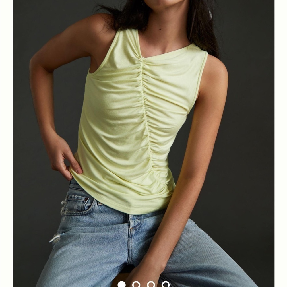 Anthropologie Diagonal Ruched Tank Yellow Pullover Sleeveless Top Sz XS NEW